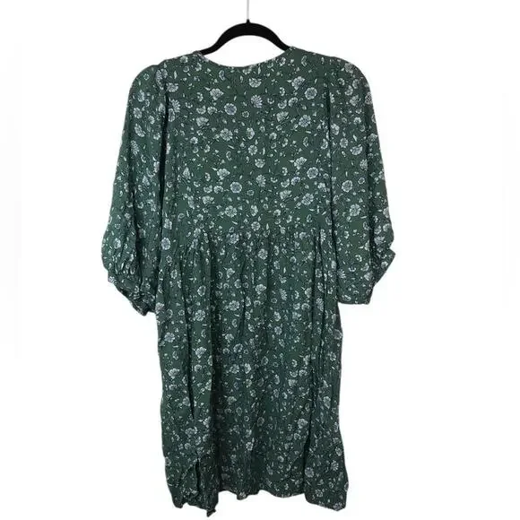 Charming Green Floral Puff Sleeve Dress by Angels Forever Young Tie at Neck - Picture 2 of 7